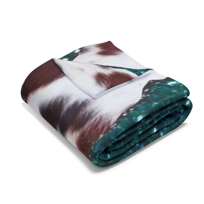 Fleece Blanket — Teal Glitter & Cowhide Pattern Cozy Throw