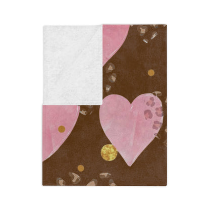 Plush Microfiber Blanket — Pink Watercolor Hearts on Chocolate Background