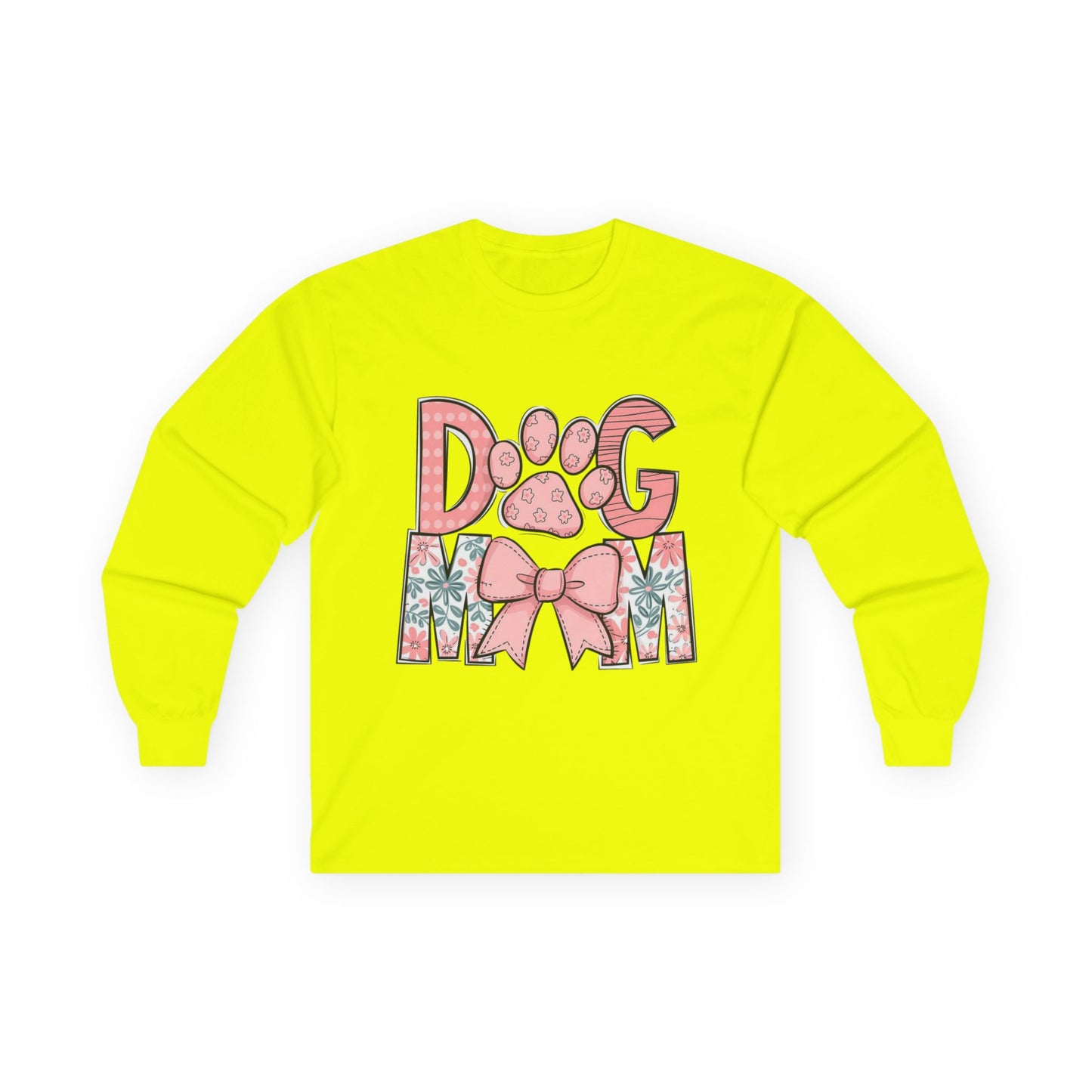 Dog Mom Long Sleeve Tee — Pink Floral Paw Design