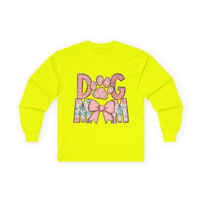 Dog Mom Long Sleeve Tee — Pink Floral Paw Design