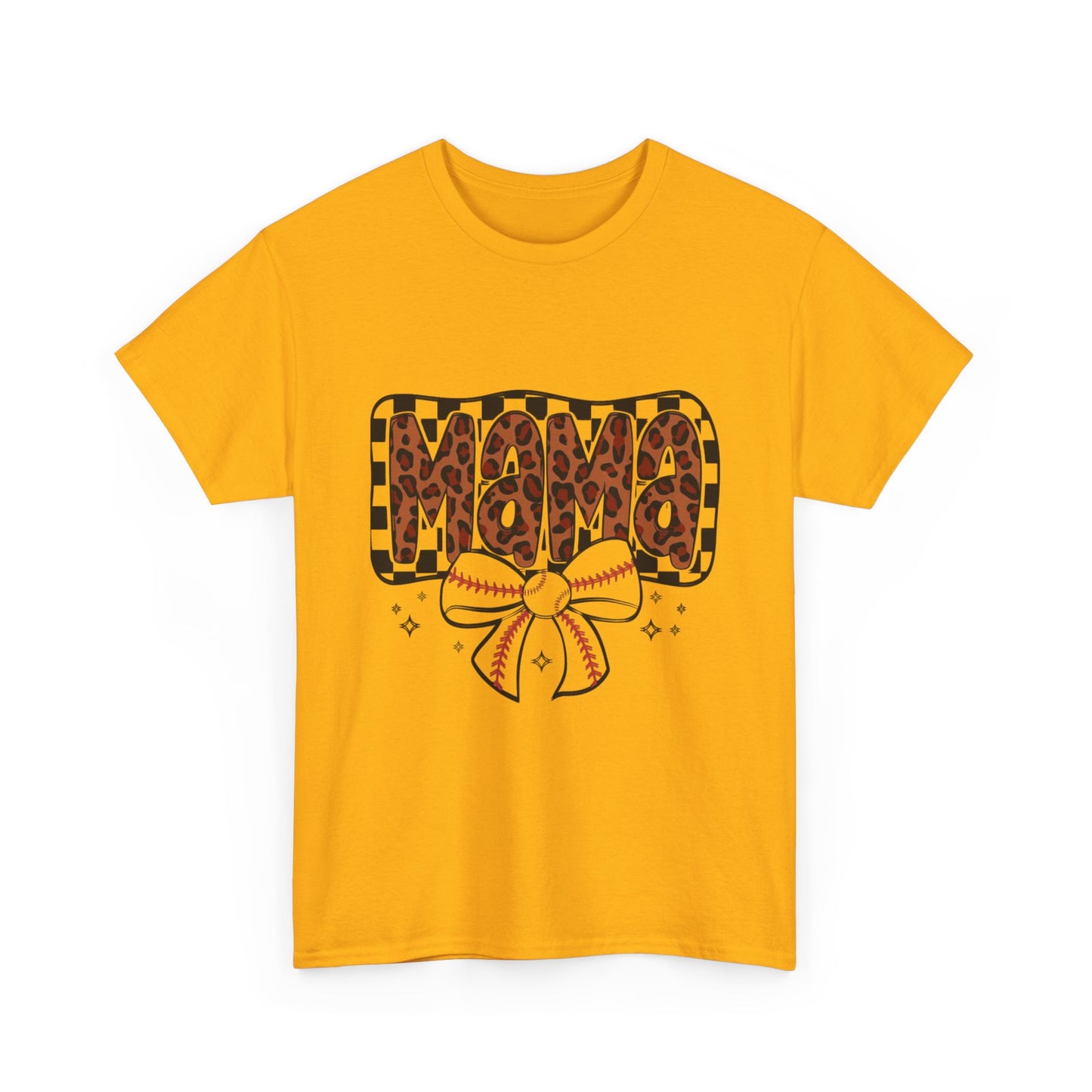 Mama Baseball Tee — Leopard Print Mama with Bow Sports Mom Shirt
