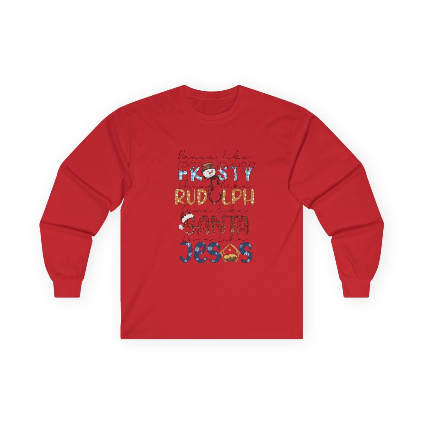 Long Sleeve Tee — Frosty, Rudolph, Santa, Jesus Design