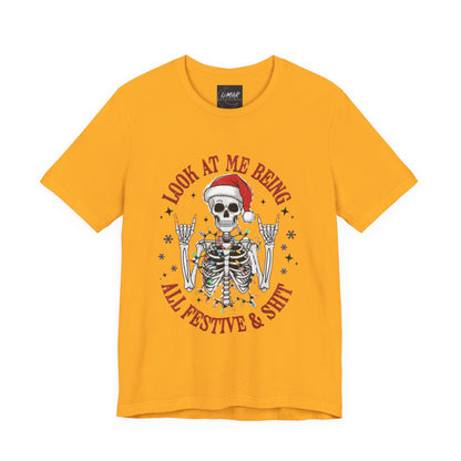 Festive Skeleton Tee - Unisex Jersey Short Sleeve T-Shirt