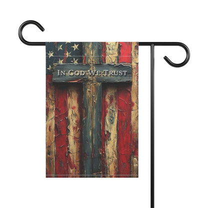 In God We Trust Cross Flag Garden Flag - Patriotic Christian Home Banner