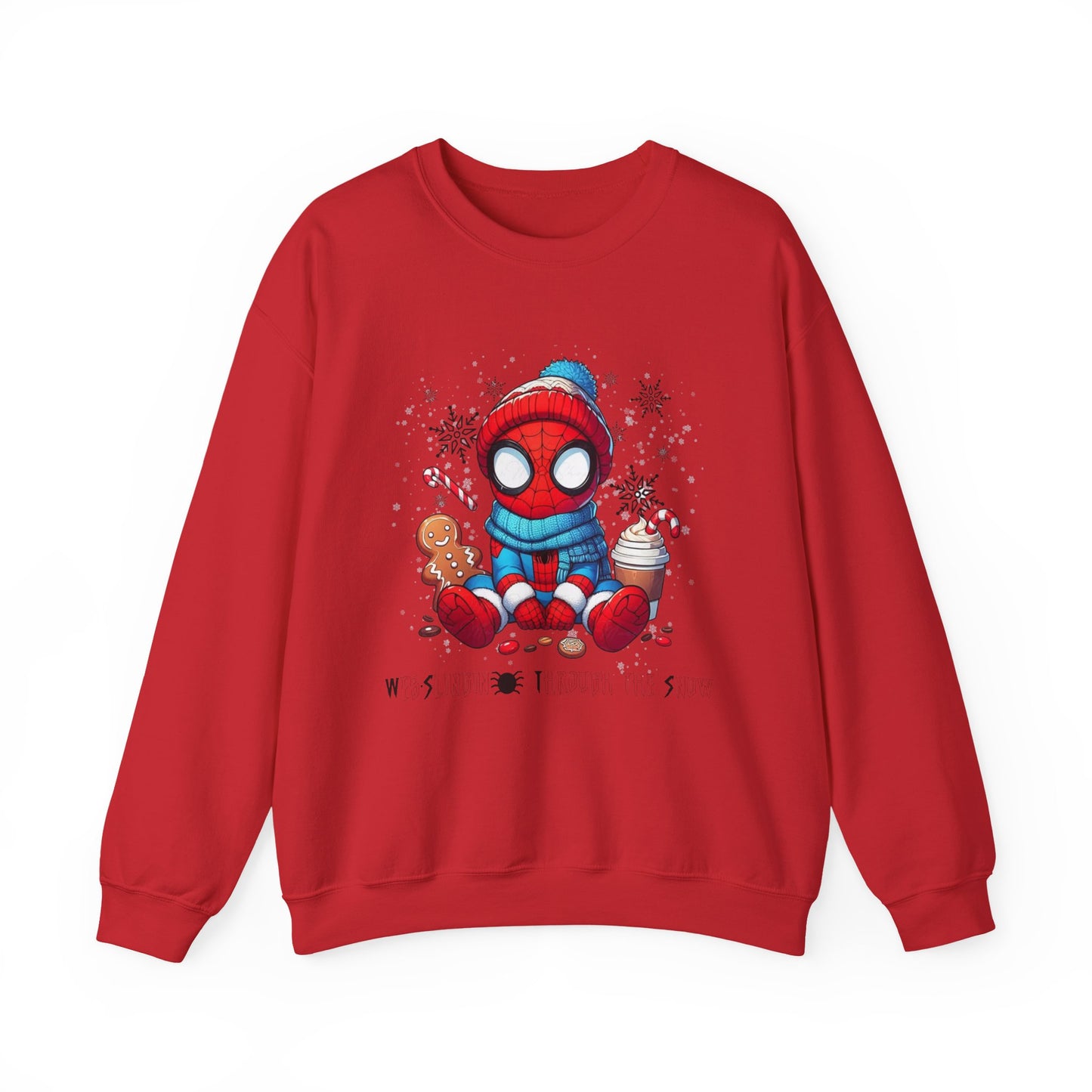 Holiday Spider Crewneck Sweatshirt — Cute Spidey in Winter Hat with Gingerbread & Cocoa
