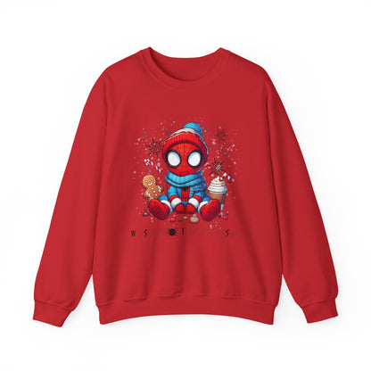 Holiday Spider Crewneck Sweatshirt — Cute Spidey in Winter Hat with Gingerbread & Cocoa