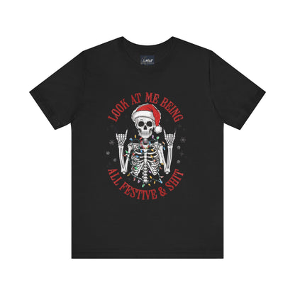 Festive Skeleton Tee - Unisex Jersey Short Sleeve T-Shirt