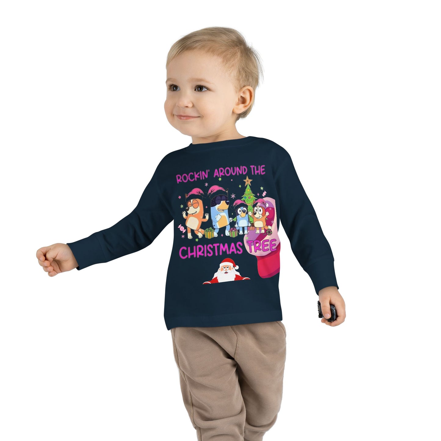 Toddler Long Sleeve Tee - "Rockin' Around the Christmas Tree" Cute Holiday Animal Choir Shirt