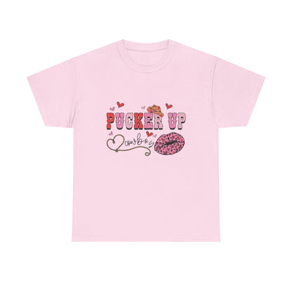 Pucker Up Kiss Graphic Tee – Cute Valentine’s Day Leopard Lip Design