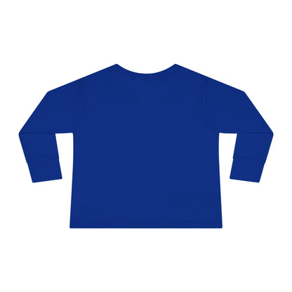 BLUE-Y Toddler Long Sleeve Tee — "OMG Santa! I Know Him!" DOG Christmas Shirt