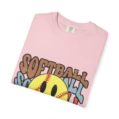 Softball Smile T-Shirt — Retro Smiley Softball Graphic Tee