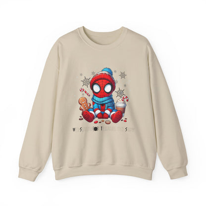 Holiday Spider Crewneck Sweatshirt — Cute Spidey in Winter Hat with Gingerbread & Cocoa