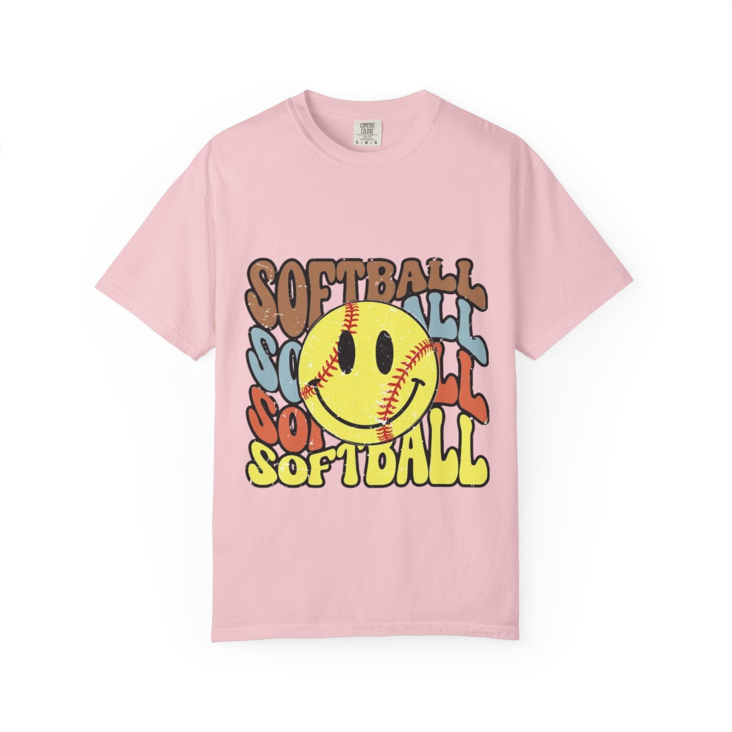 Softball Smile T-Shirt — Retro Smiley Softball Graphic Tee