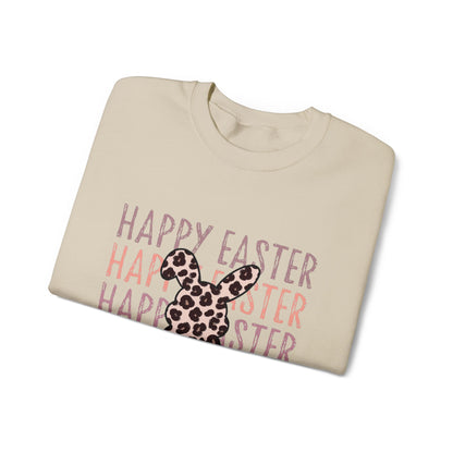 Easter Leopard Bunny Sweatshirt — "Happy Easter" Pastel Graphic Crewneck