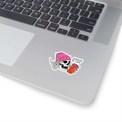 Coffee Is Life Skeleton Kiss-Cut Stickers, Aesthetic Laptop Decor, Gift for Coffee Lovers, Halloween Theme, Trendy Stickers