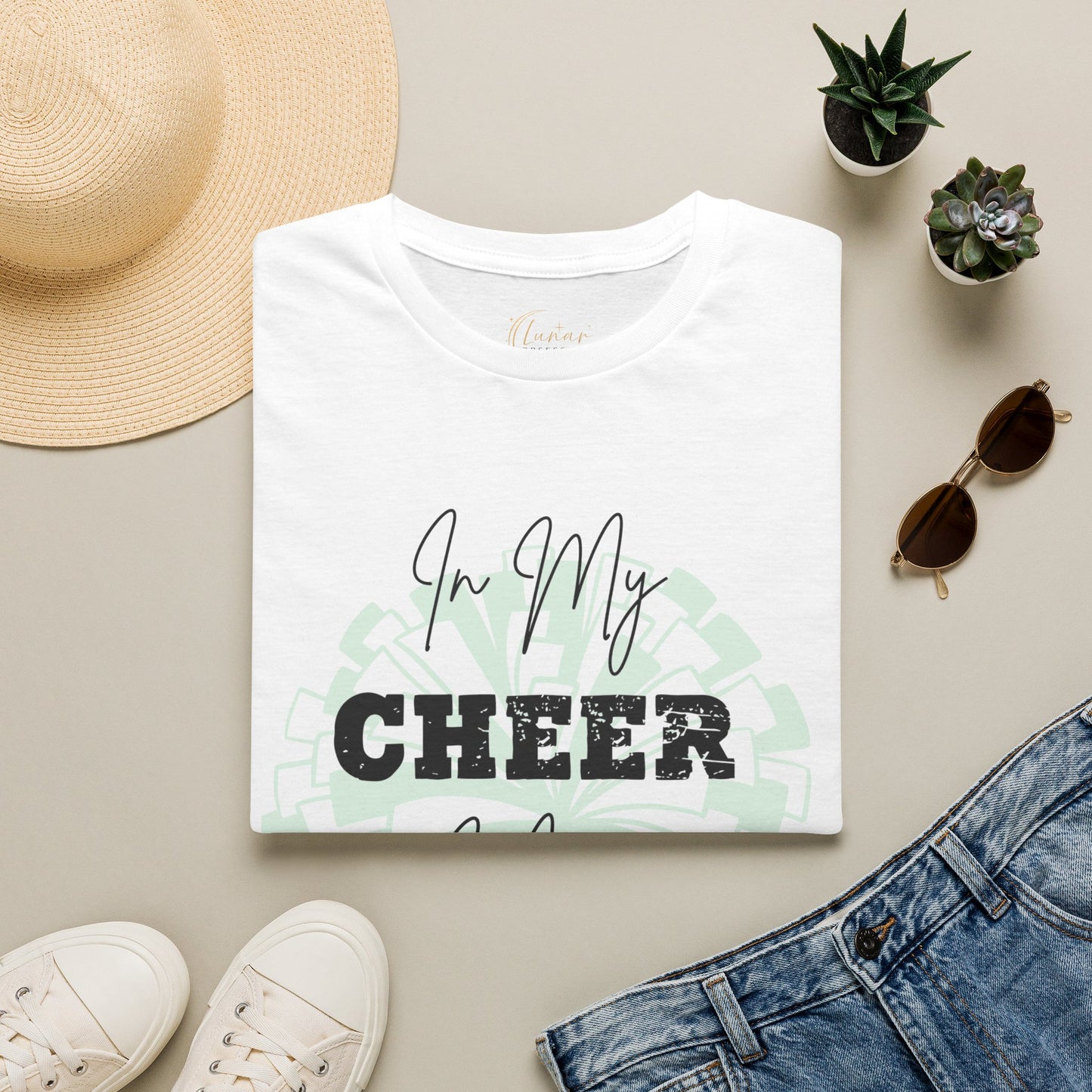 Cheer Mom T‑Shirt — "In My Cheer Mom Era" Graphic Tee | Soft White Cheerleading Gift