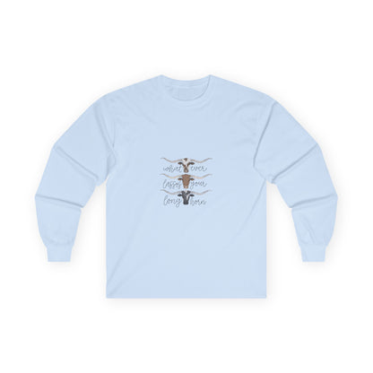 Longhorn Trio Long Sleeve Tee – 'Stay Humble Hustle Hard' Western Graphic