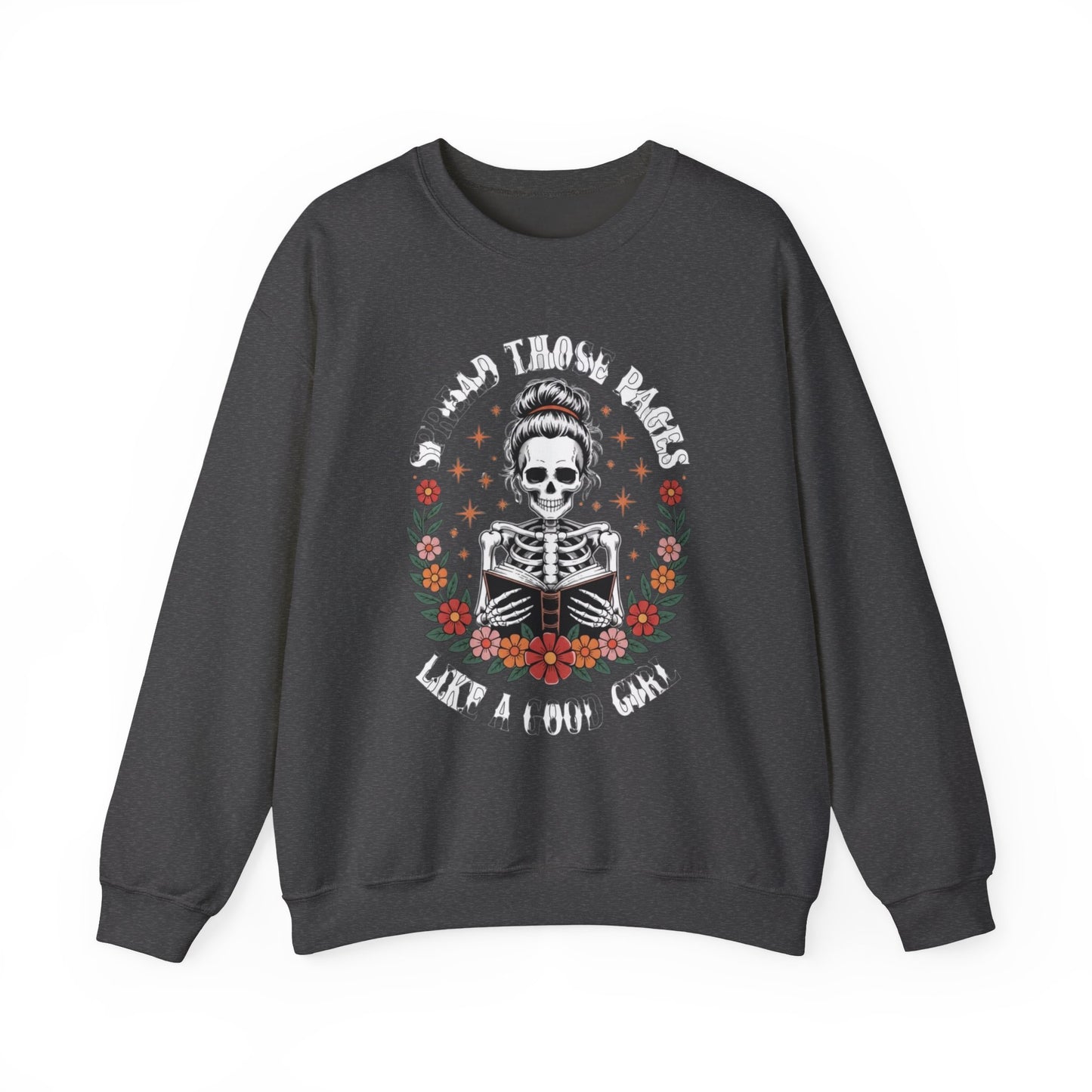 Skeleton Reading Sweatshirt — "And Then There Were None" Floral Gothic Crewneck