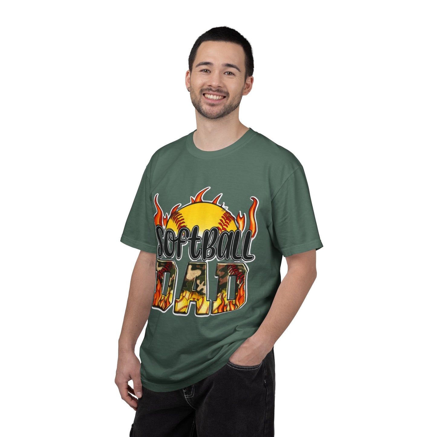 Softball Dad T-Shirt — Flaming Softball Design