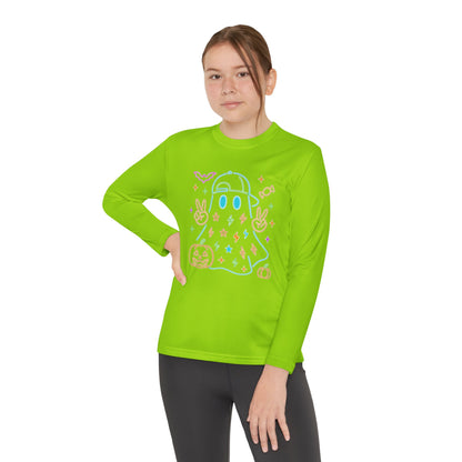 Youth Long Sleeve Ghost Tee, Halloween Shirt, Pumpkin Design, Cute Apparel, Kids' Holiday Wear, Spooky Fun Top