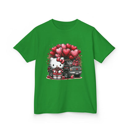 Kids Tee — Cute Kitty with Heart Balloons Valentine Shirt