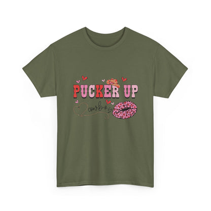 Pucker Up Kiss Graphic Tee – Cute Valentine’s Day Leopard Lip Design