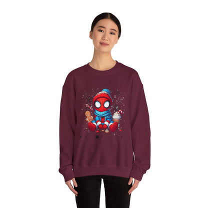 Holiday Spider Crewneck Sweatshirt — Cute Spidey in Winter Hat with Gingerbread & Cocoa