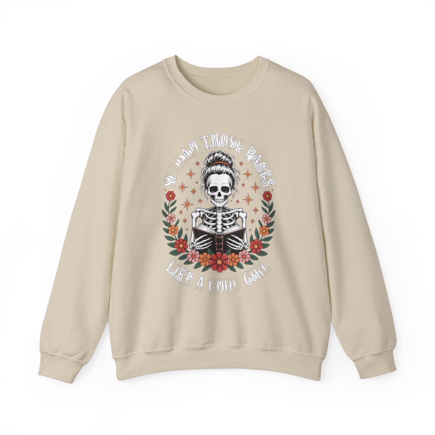 Skeleton Reading Sweatshirt — "And Then There Were None" Floral Gothic Crewneck
