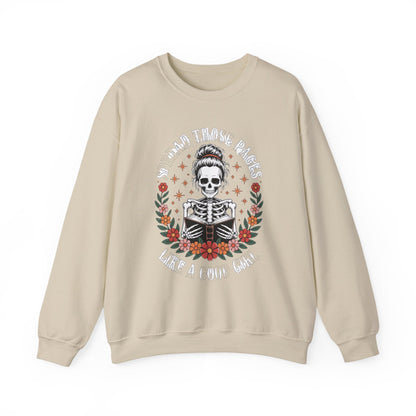 Skeleton Reading Sweatshirt — "And Then There Were None" Floral Gothic Crewneck
