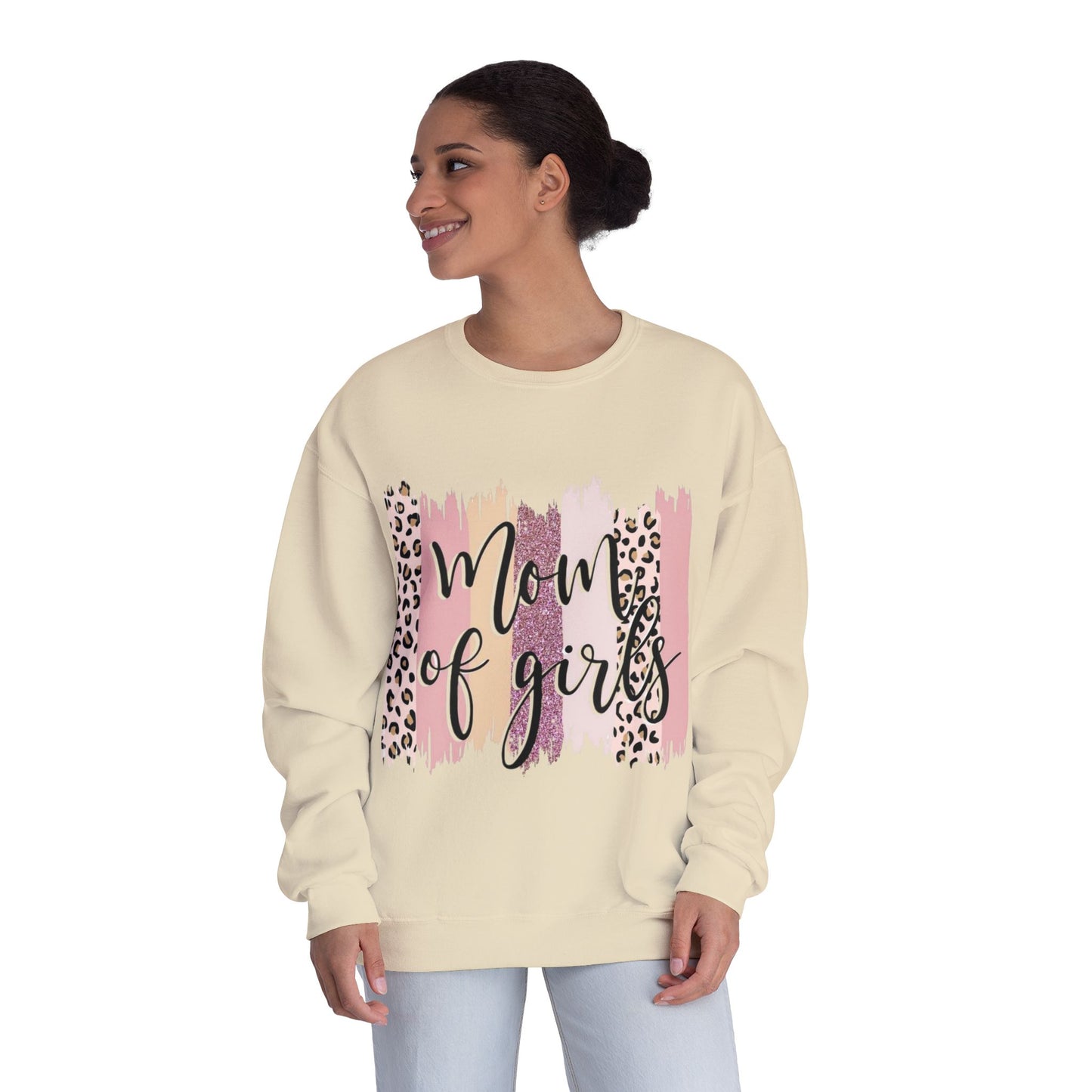 Mom of Girls Leopard Brushstroke Crewneck Sweatshirt