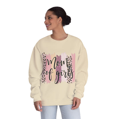 Mom of Girls Leopard Brushstroke Crewneck Sweatshirt