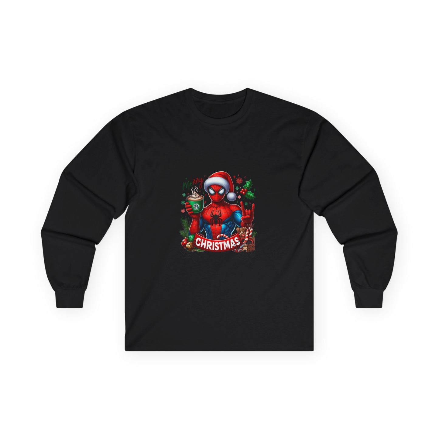 Christmas and Coffee with Spidey- Unisex Ultra Cotton Long Sleeve Tee
