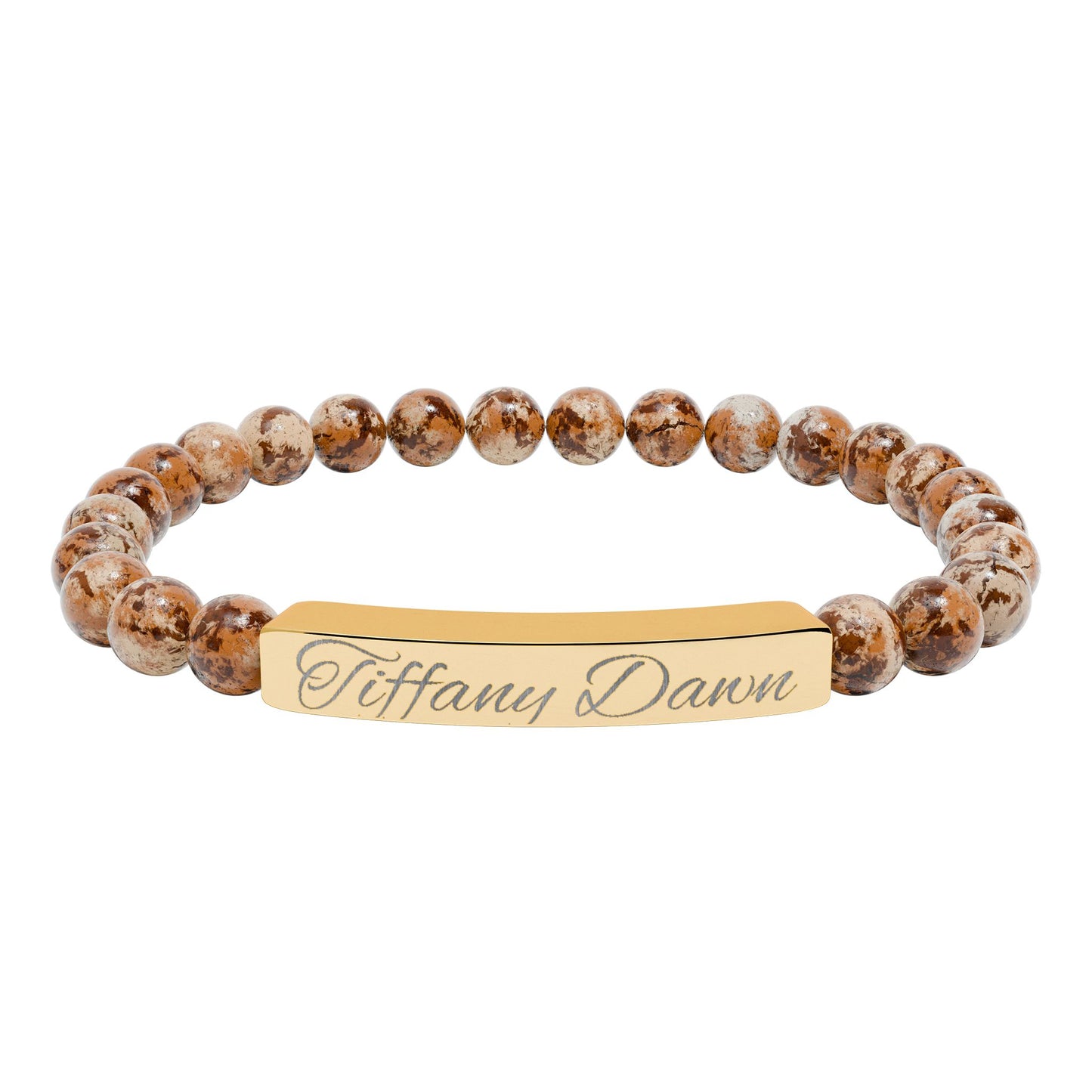 Engravable Natural Stone Bead Bracelet — Personalized Stretch Bar Bracelet
