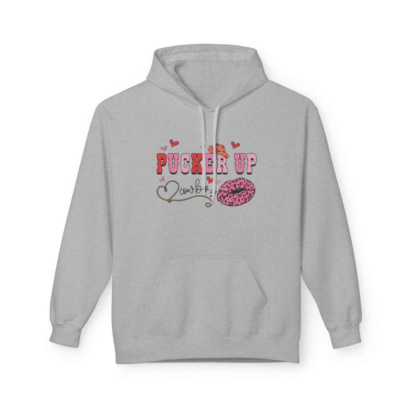 Pucker Up Hoodie — Pink Lip Print Valentine’s Graphic Sweatshirt
