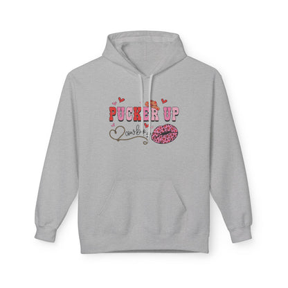 Pucker Up Hoodie — Pink Lip Print Valentine’s Graphic Sweatshirt