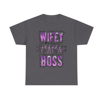 Wifey Mama Boss T-Shirt — Purple Leopard Graphic Tee for Moms
