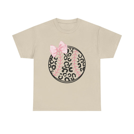 Leopard Baseball with Pink Bow T-Shirt