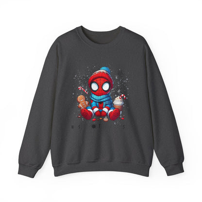 Holiday Spider Crewneck Sweatshirt — Cute Spidey in Winter Hat with Gingerbread & Cocoa