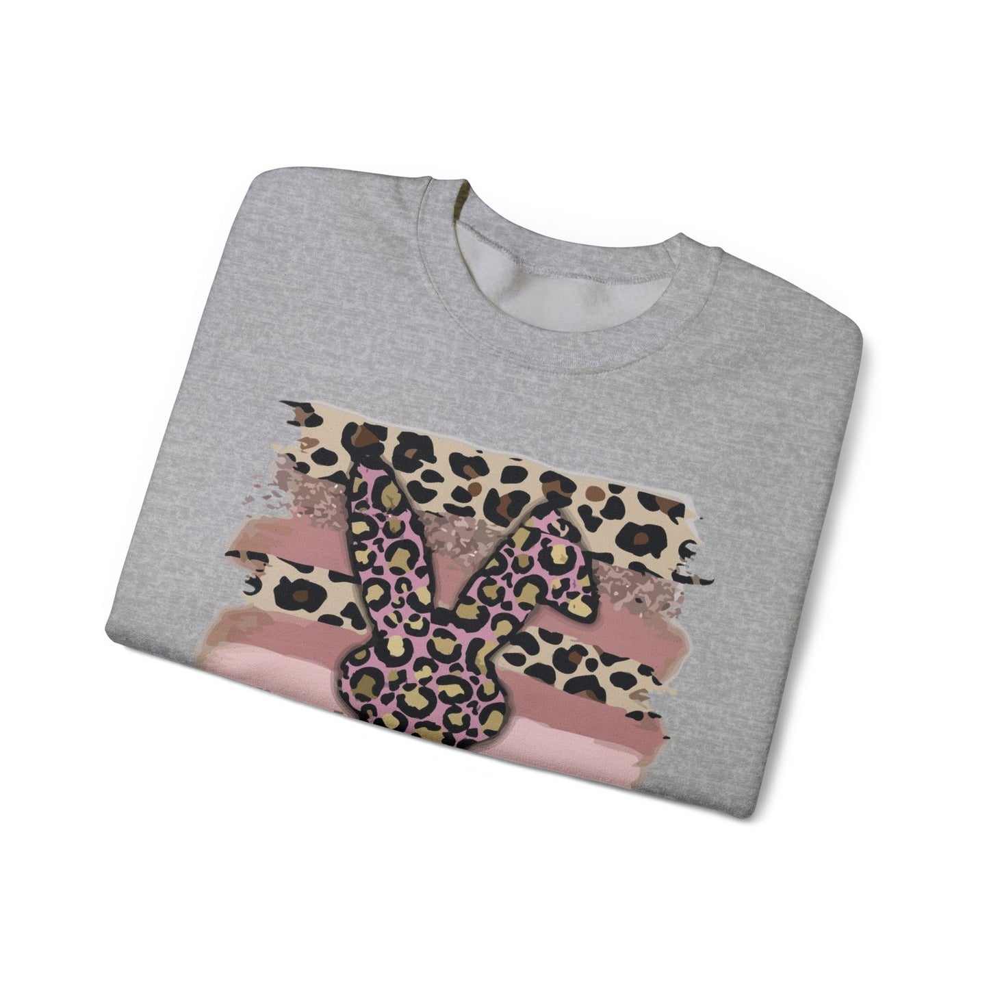 Leopard Print Bunny Crewneck Sweatshirt — Pink Striped Animal Easter Pullover