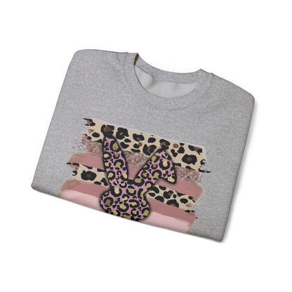 Leopard Print Bunny Crewneck Sweatshirt — Pink Striped Animal Easter Pullover