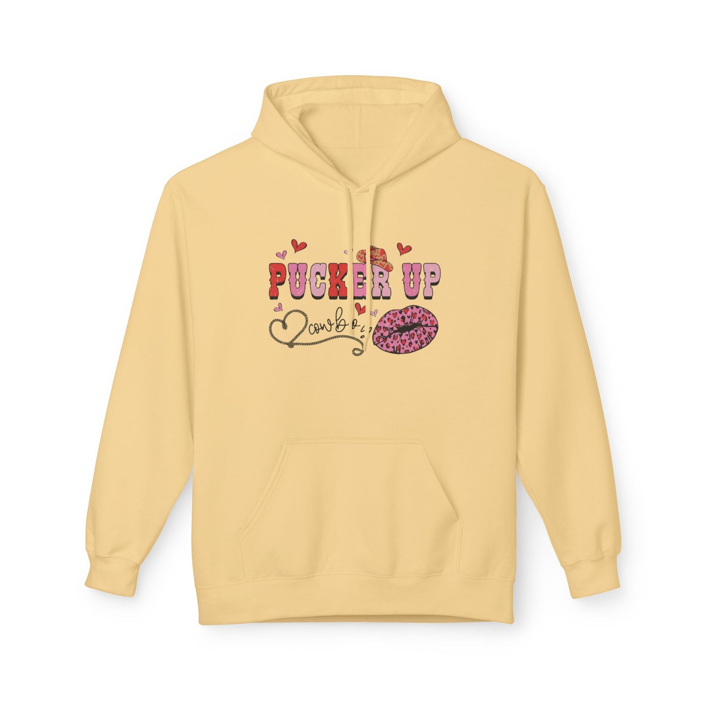 Pucker Up Hoodie — Pink Lip Print Valentine’s Graphic Sweatshirt
