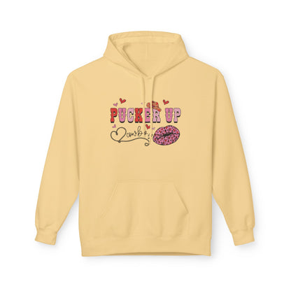 Pucker Up Hoodie — Pink Lip Print Valentine’s Graphic Sweatshirt