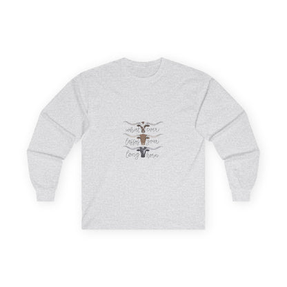 Longhorn Trio Long Sleeve Tee – 'Stay Humble Hustle Hard' Western Graphic