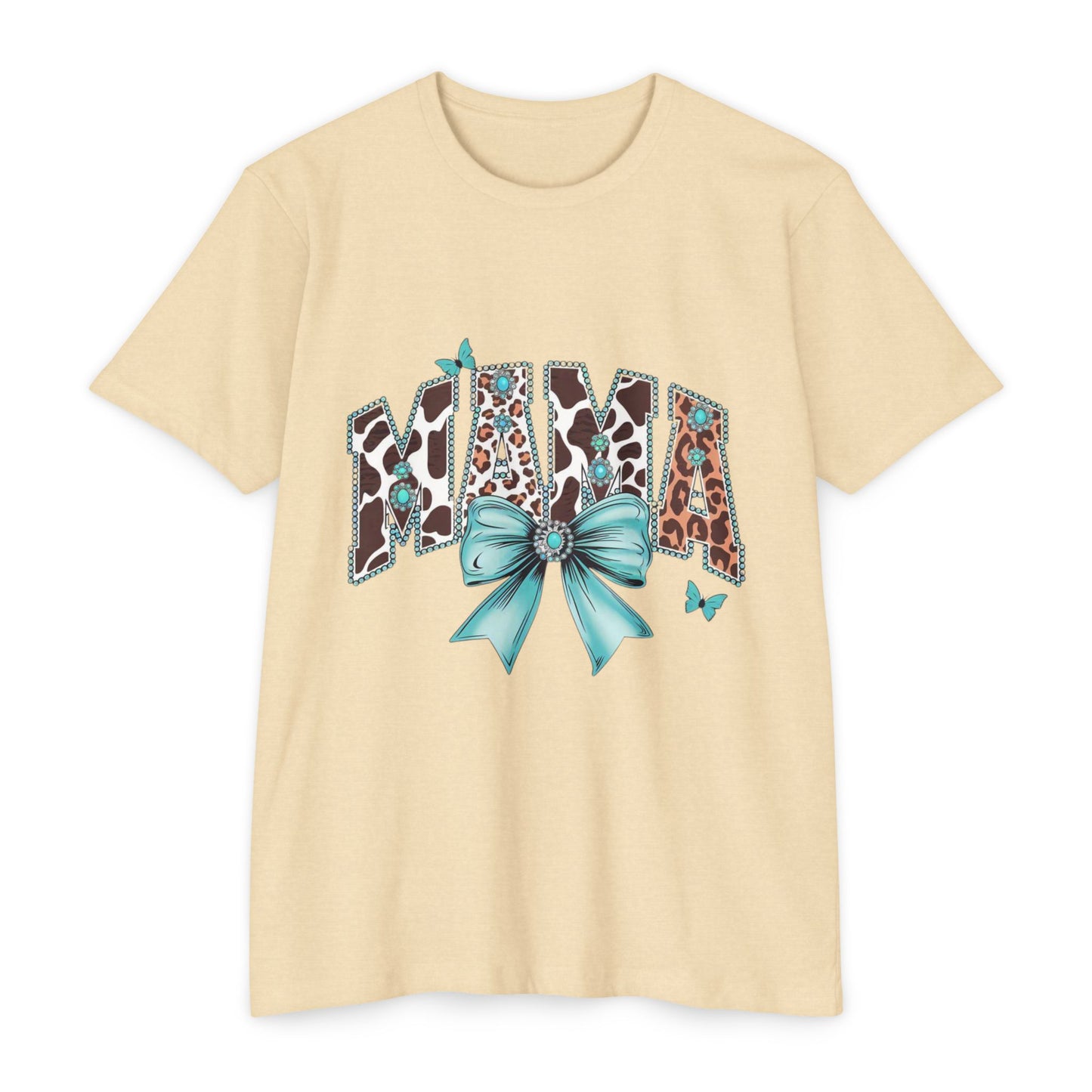 Mama Leopard Print Ribbon T‑Shirt — Teal Bow Mom Shirt
