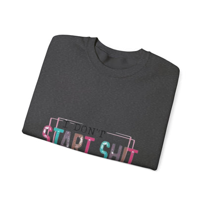 Crewneck Sweatshirt — “I Don’t Start Shit” Colorblock Graphic Crew