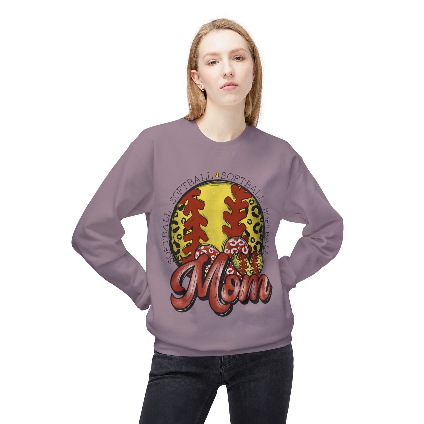 Softball Mom Crewneck Sweatshirt – Leopard Stitch Ball Graphic