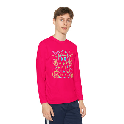 Youth Long Sleeve Ghost Tee, Halloween Shirt, Pumpkin Design, Cute Apparel, Kids' Holiday Wear, Spooky Fun Top