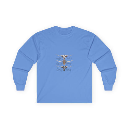 Longhorn Trio Long Sleeve Tee – 'Stay Humble Hustle Hard' Western Graphic