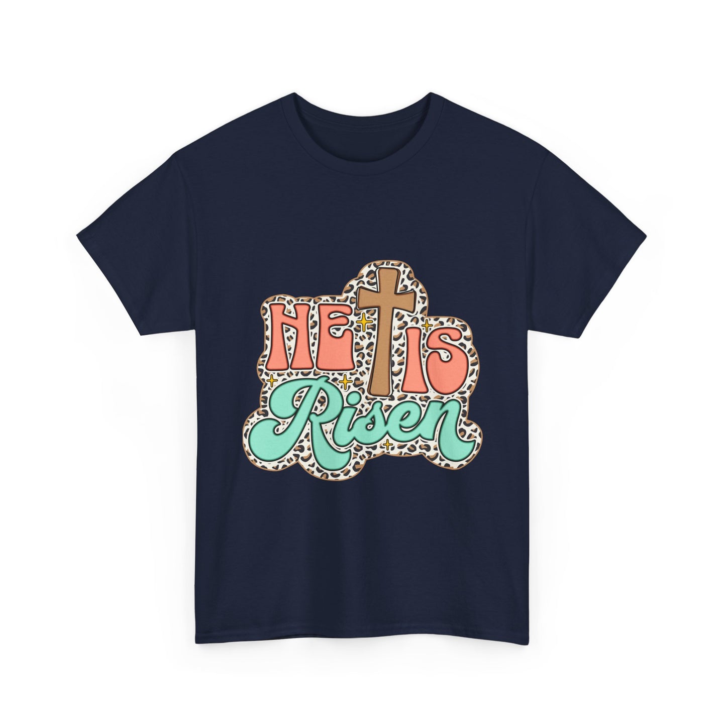 Christian T-Shirt — "He Is Risen" Easter Cross Tee
