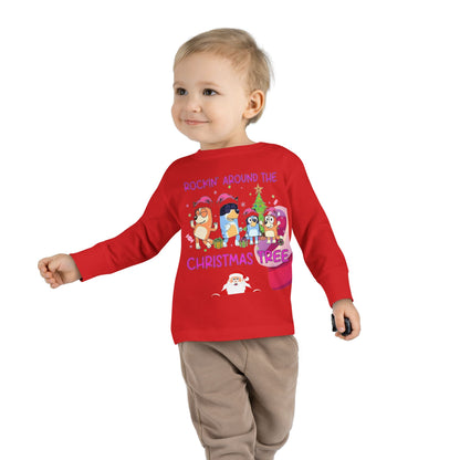 Toddler Long Sleeve Tee - "Rockin' Around the Christmas Tree" Cute Holiday Animal Choir Shirt